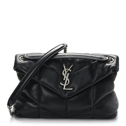 Saint Laurent Lambskin Quilted Small Loulou Puffer Monogram Chain Satchel Black 1 of 9