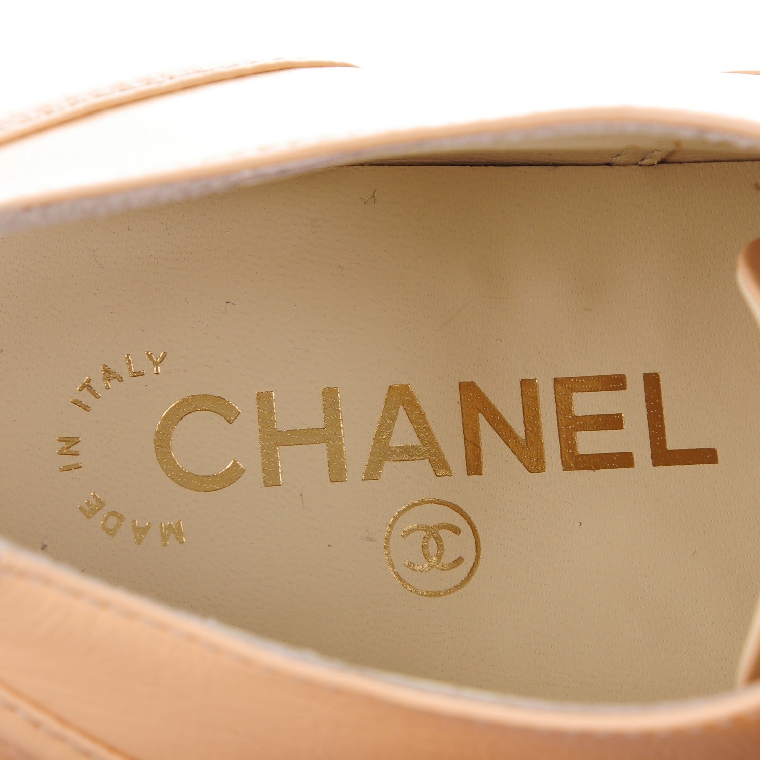 Chanel Crumpled Calfskin Lace Up Platform Oxford 38.5 Beige Black 7 of 8