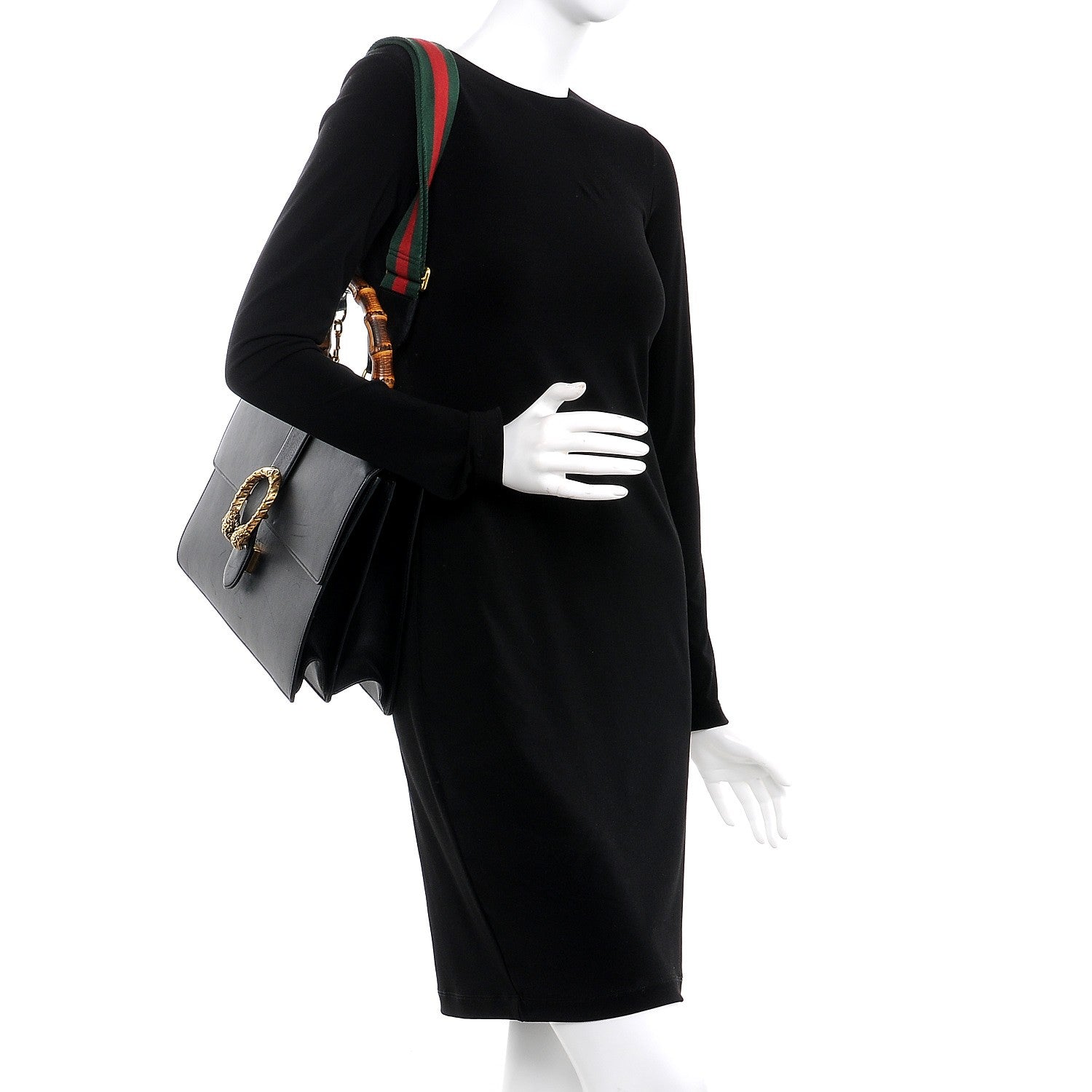 Gucci Moon Calfskin Web Large Dionysus Bamboo Top Handle Bag Black 2 of 21