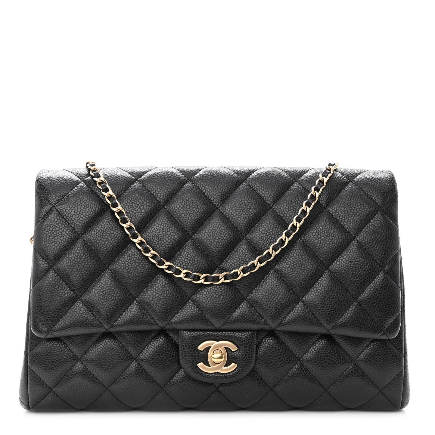 Caviar Quilted Clutch With Chain Flap Black