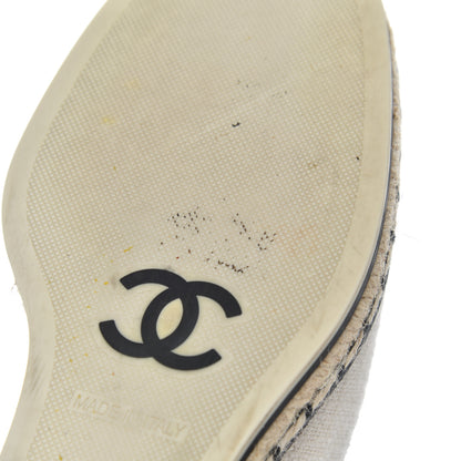 Chanel Toile Cap Toe Espadrille Wedges 36.5 Beige Black 14 of 17