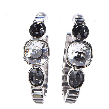 Chanel Baguette Crystal CC Hoop Earrings Silver 1 of 5