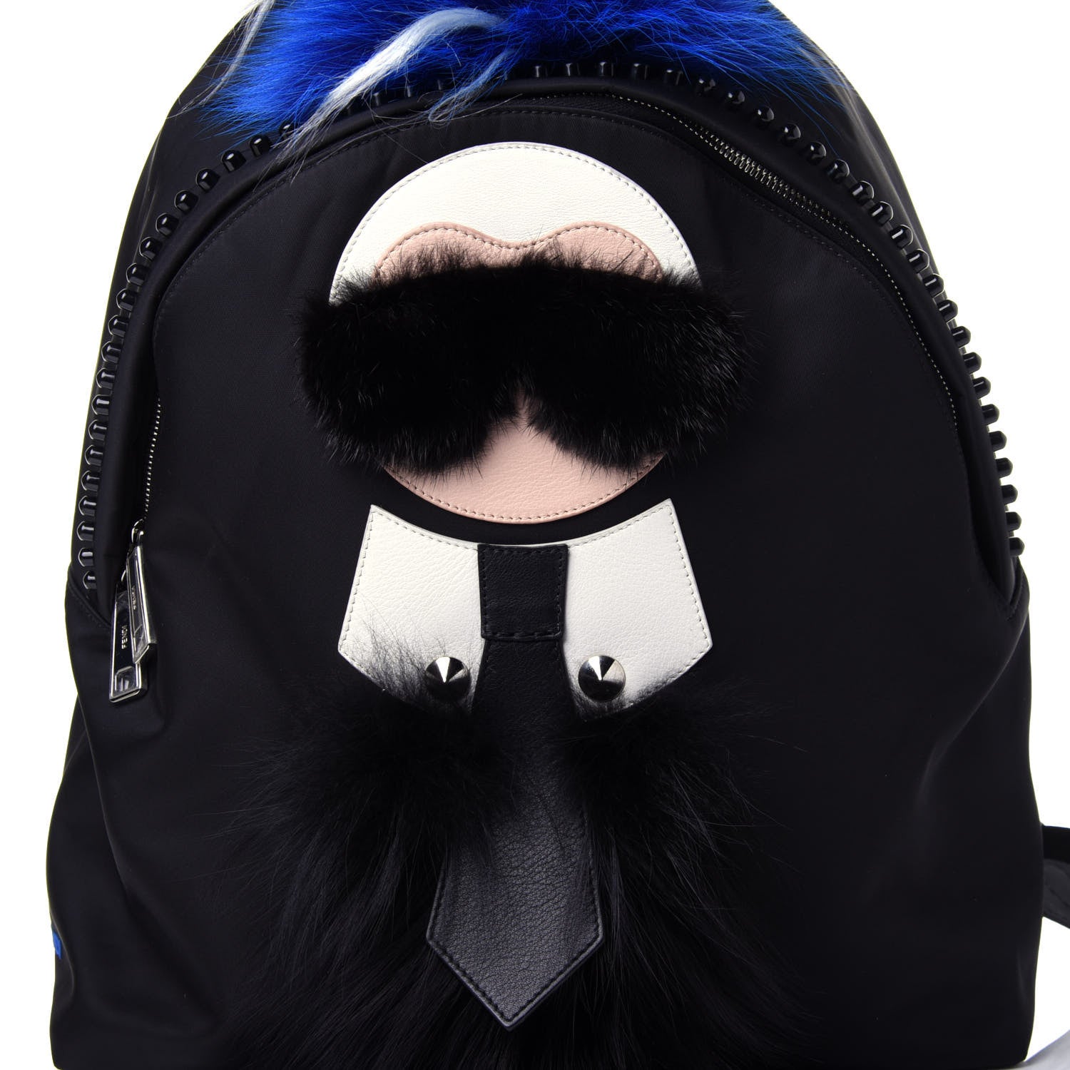Fendi Nylon Vitello Century Mink Fox Goat Fur Studded Karlito Backpack Black Multicolor 10 of 10