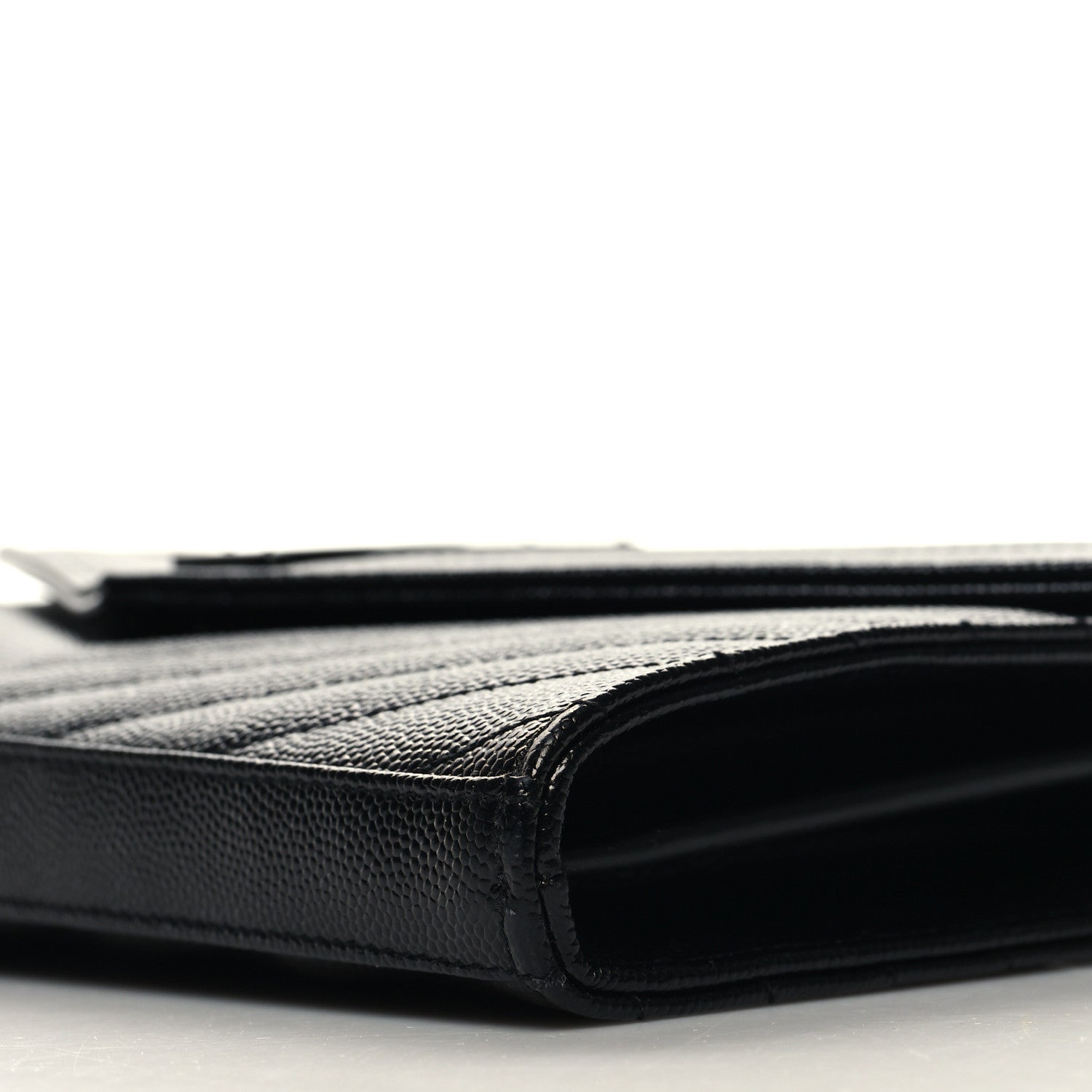 Saint Laurent Grain De Poudre Matelasse Chevron Monogram Monochrome Chain Wallet Black 10 of 11