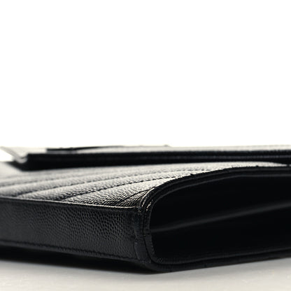 Saint Laurent Grain De Poudre Matelasse Chevron Monogram Monochrome Chain Wallet Black 10 of 11