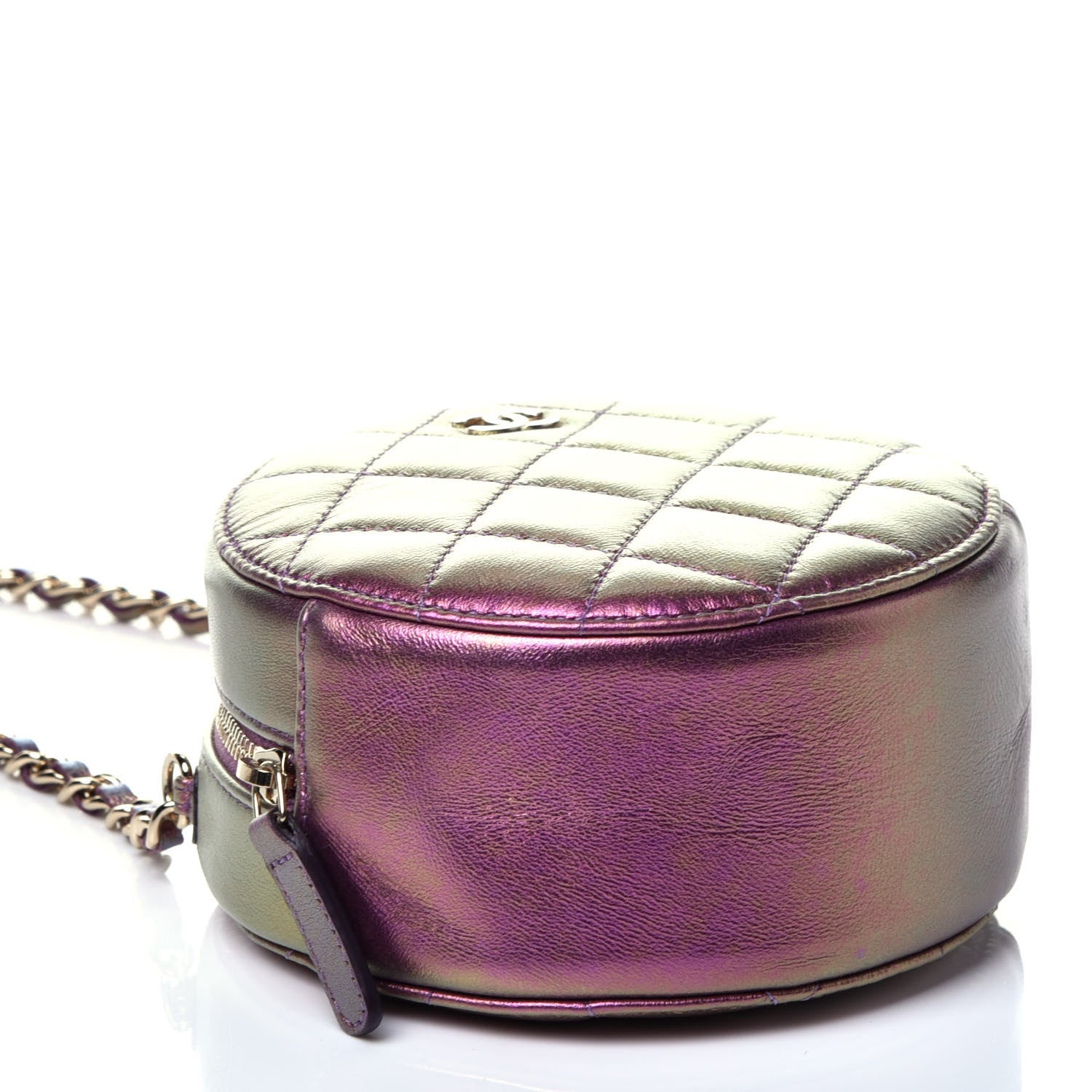 Chanel Iridescent Lambskin Quilted Round Clutch With Chain Purple 4 of 9