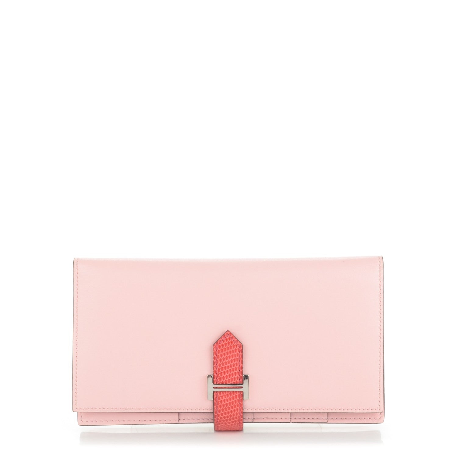 Hermes Tadelakt Lizard Bearn Gusset Wallet Rose Sakura Bougainvillea 1 of 7
