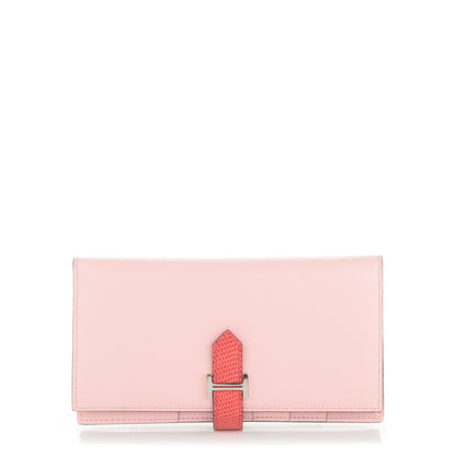 Hermes Tadelakt Lizard Bearn Gusset Wallet Rose Sakura Bougainvillea 1 of 7