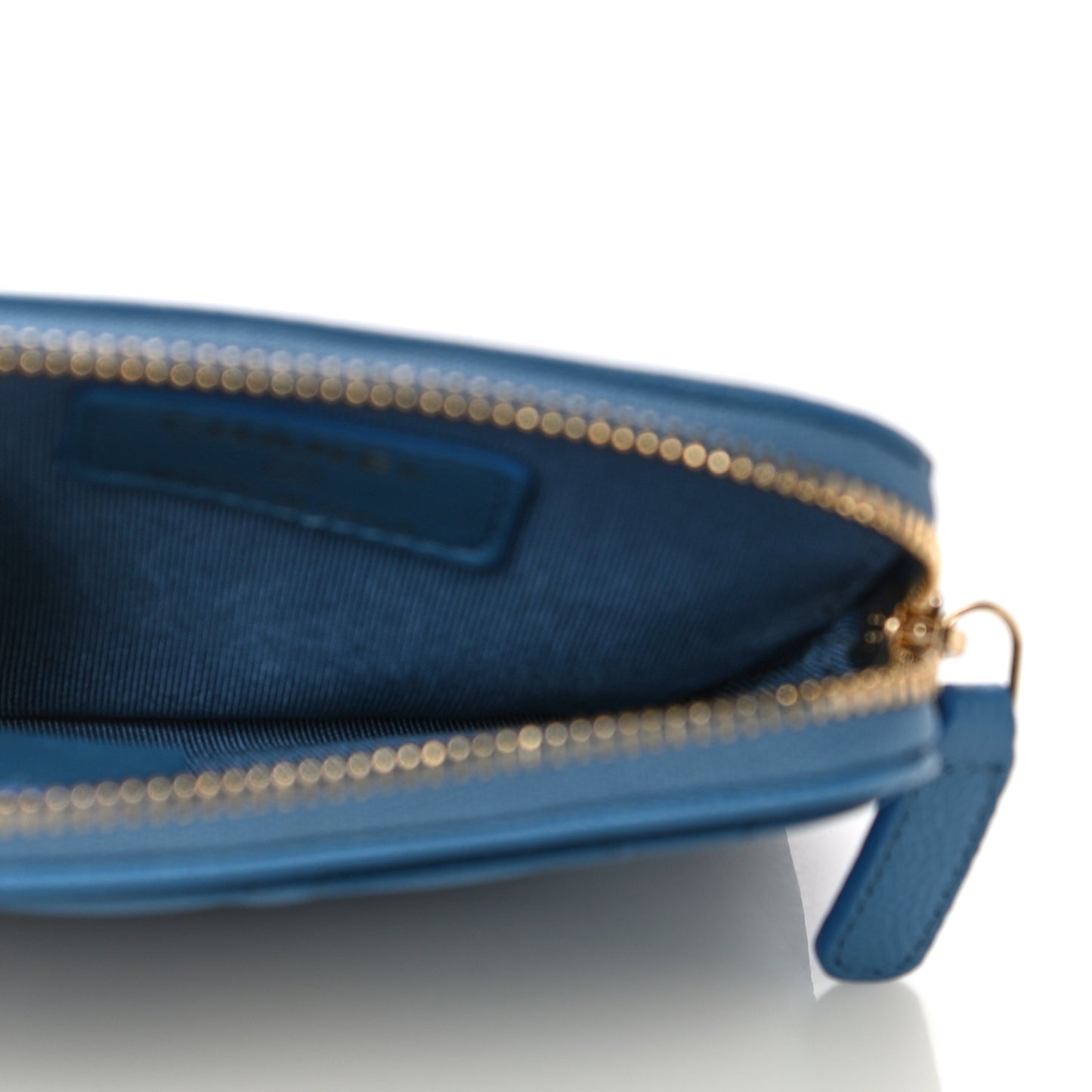 Caviar Quilted Zip Card Holder Wallet Blue