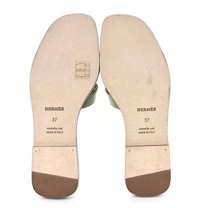 Hermes Lizard Oran Sandals 37 Pelouse 6 of 10