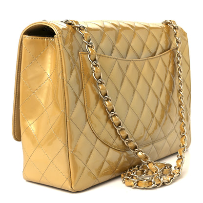 Chanel Metallic Patent Quilted Maxi Single Flap Beige 3 of 11