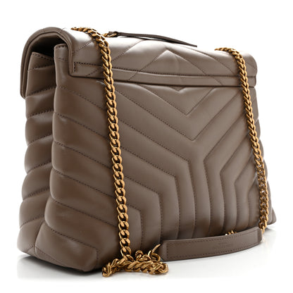 Saint Laurent Calfskin Y Quilted Monogram Medium Loulou Chain Satchel Dark Beige 3 of 11