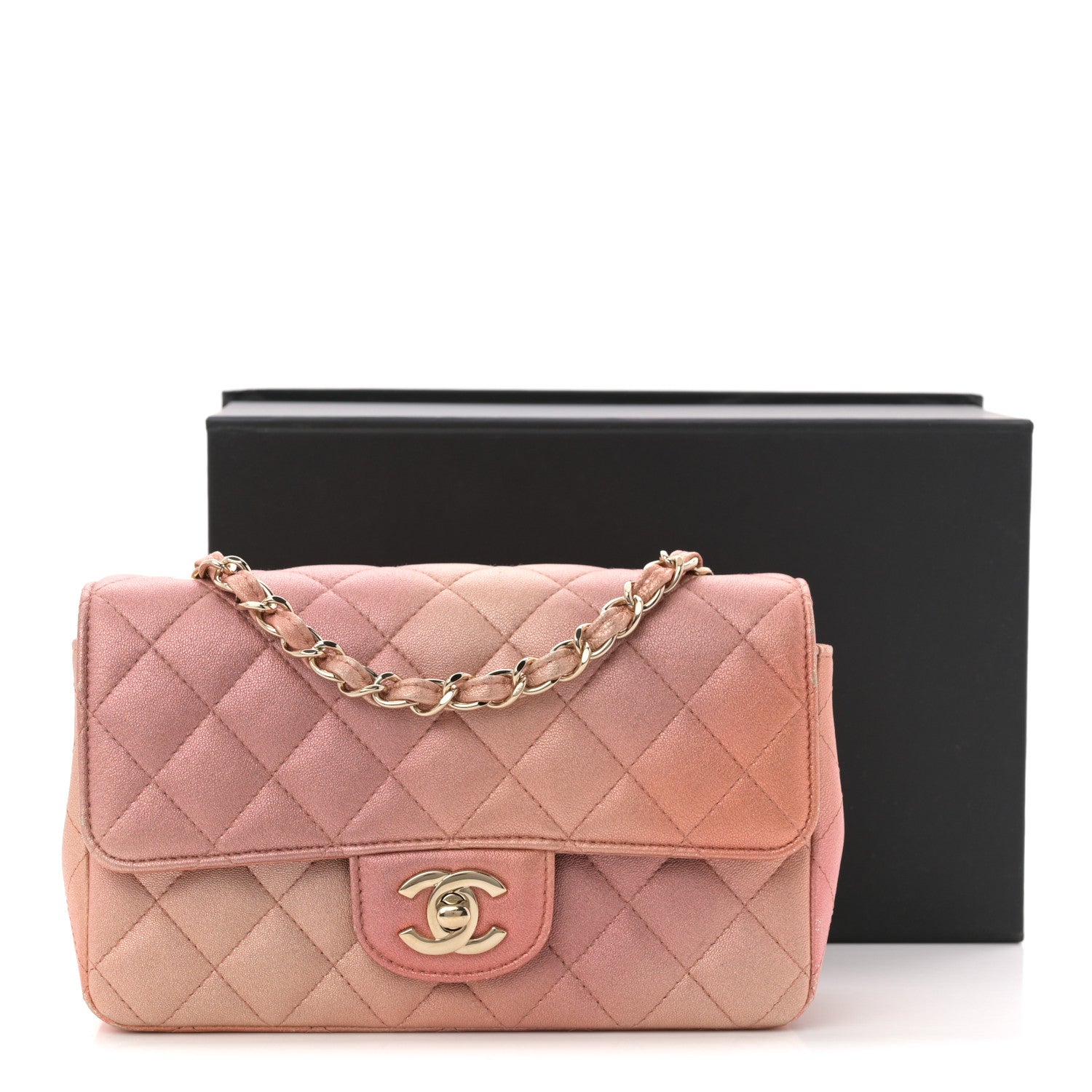 Chanel Metallic Lambskin Quilted Ombre Mini Rectangular Flap Pink 12 of 12