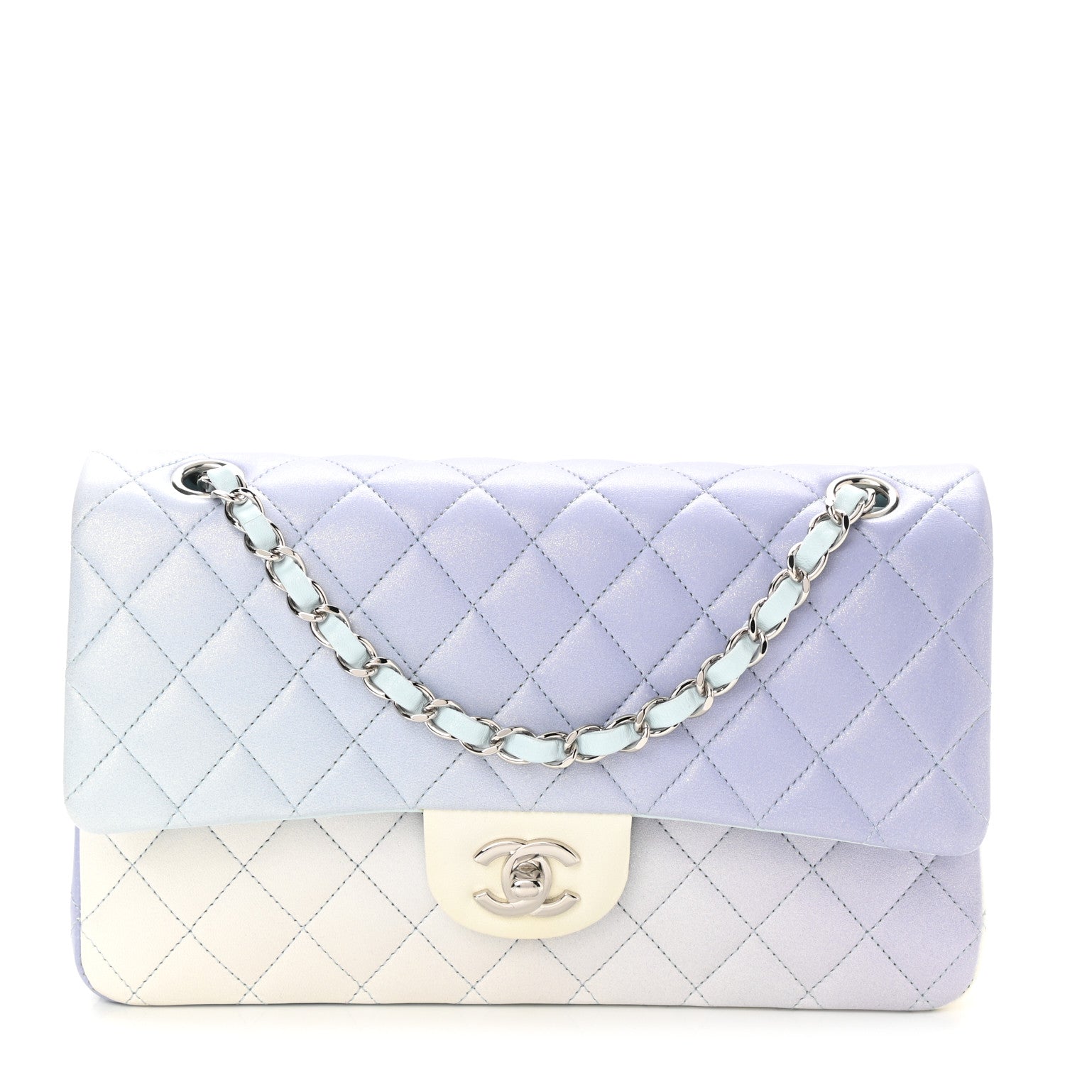 Chanel Perforated Lambskin Quilted Medium Double Flap Light Blue Light Purple White 1 of 10