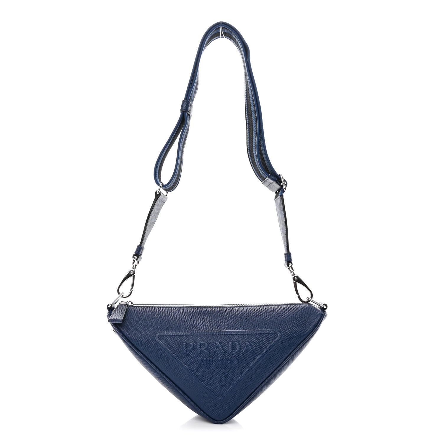 Prada Saffiano Triangle Shoulder Bag Bluette 1 of 9