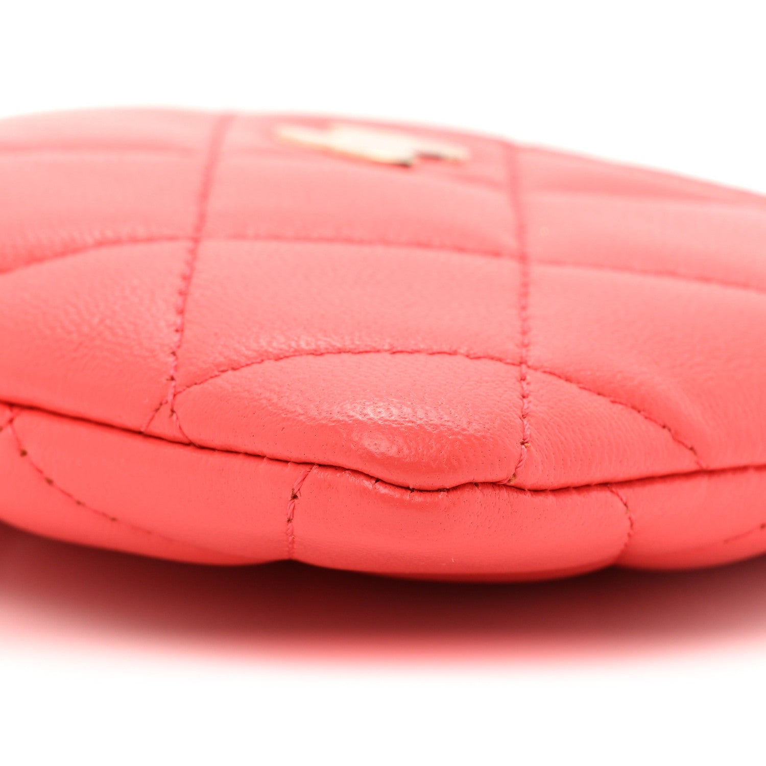 Chanel Lambskin Quilted Zip Card Holder Wallet Coral 7 of 9