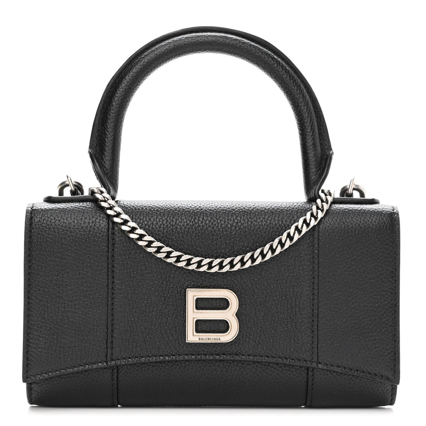 Grained Calfskin Hourglass Top Handle Crossbody Phone Holder Black