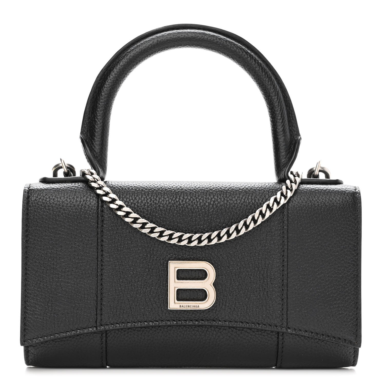 Balenciaga Grained Calfskin Hourglass Top Handle Crossbody Phone Holder Black 1 of 10