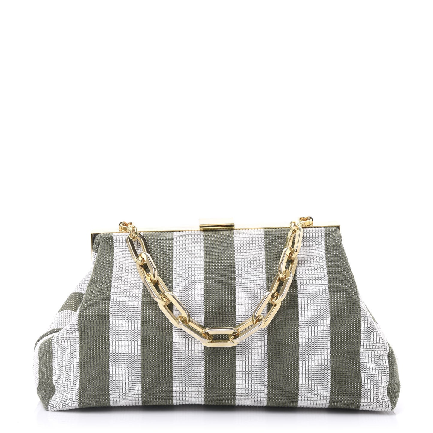 Canvas Stripe Volume Chain Clutch Green White