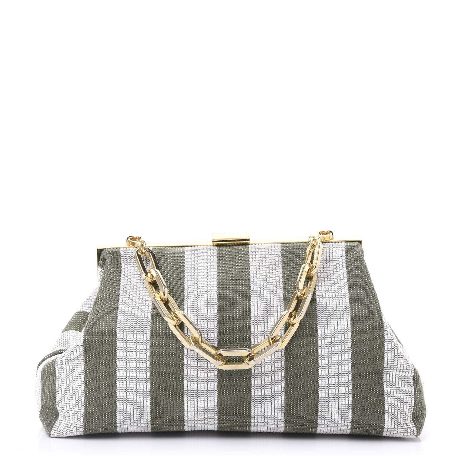 Mansur Gavriel Canvas Stripe Volume Chain Clutch Green White 1 of 8