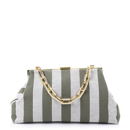 Mansur Gavriel Canvas Stripe Volume Chain Clutch Green White 1 of 8