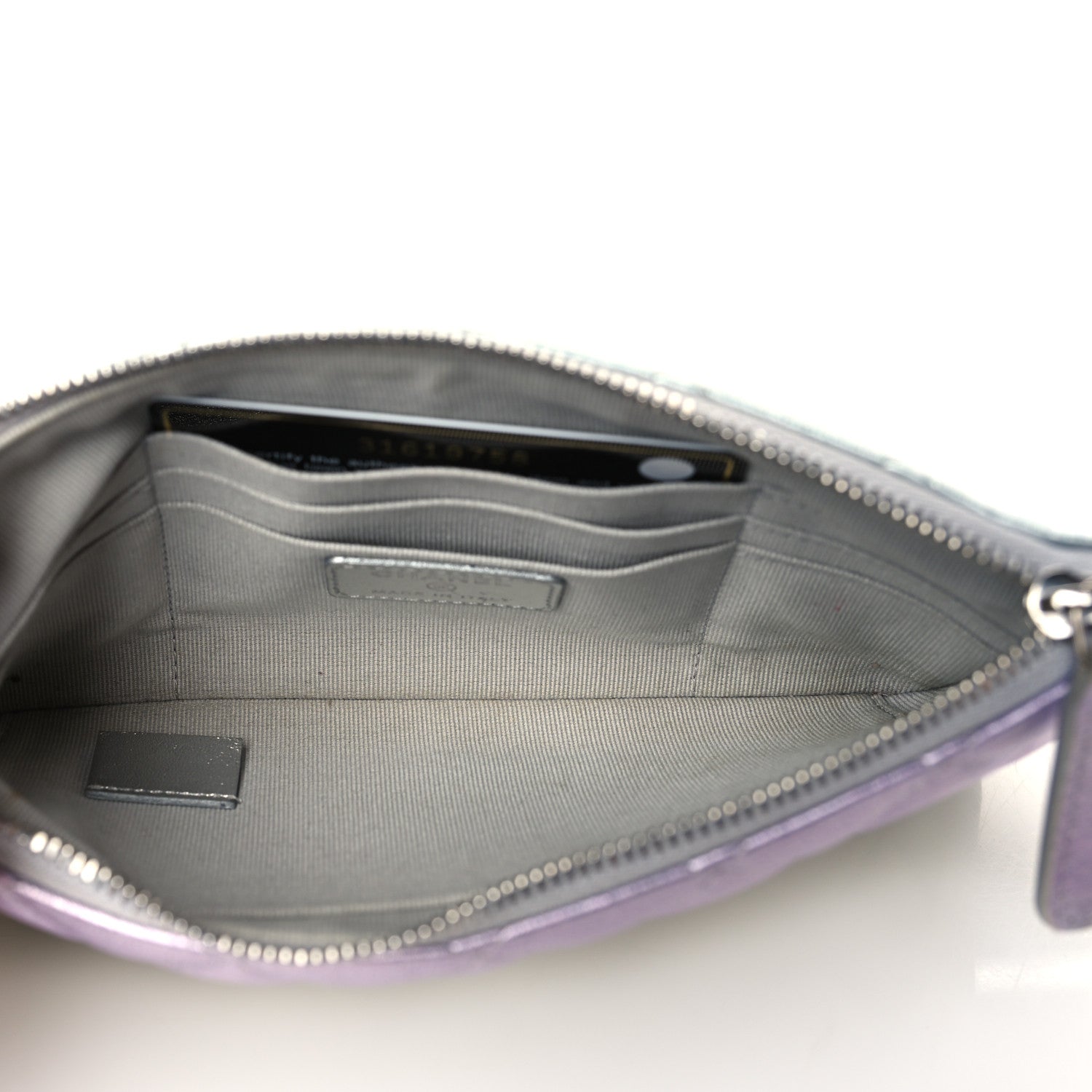 Chanel Gradient Metallic Calfskin Quilted Cosmetic Case Silver Blue Yellow Purple 5 of 8