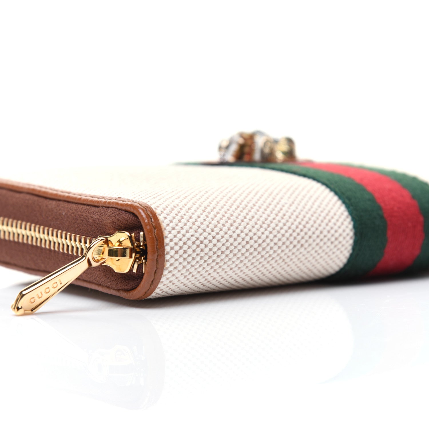 Gucci Vintage Canvas Calfskin Rajah Zip Around Wallet Sand Light Cuir 6 of 13