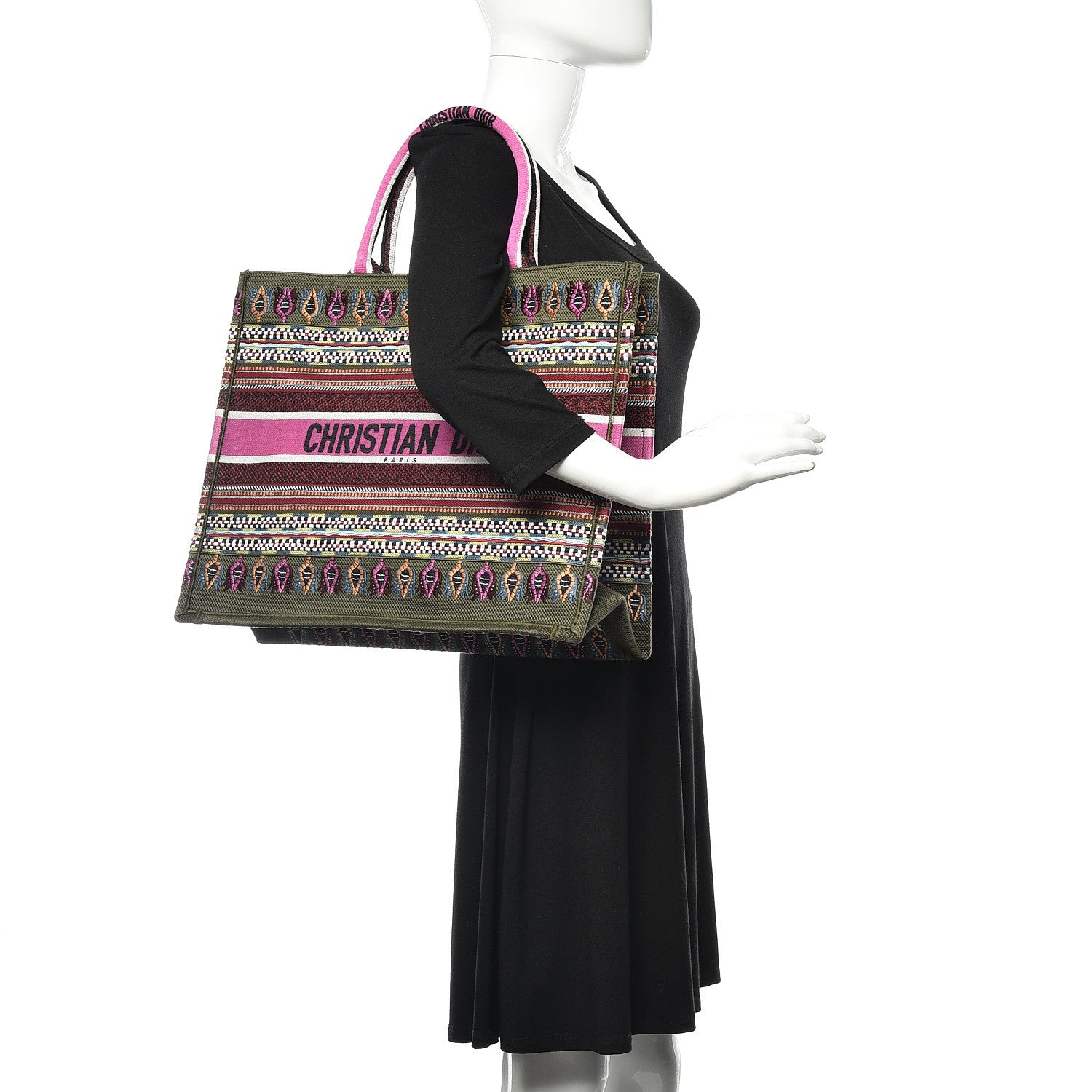 Christian Dior Canvas Embroidered Book Tote Olive Multicolor 2 of 11