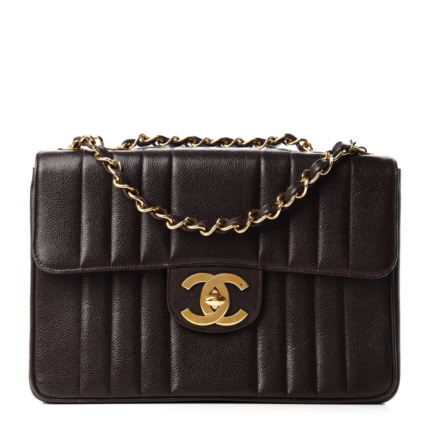 Caviar Vertical Quilted Jumbo Single Flap Brown
