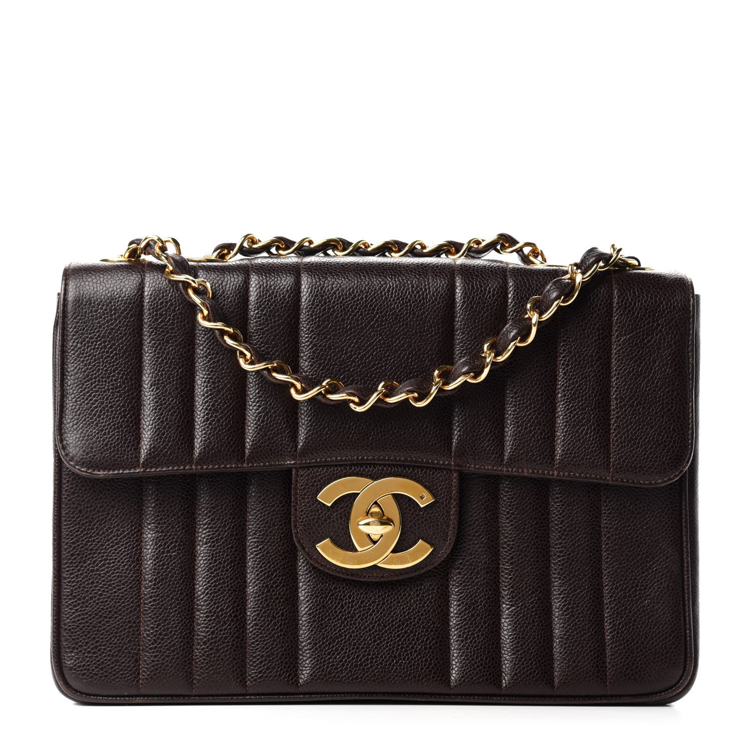 Chanel Caviar Vertical Quilted Jumbo Single Flap Brown 1 of 11