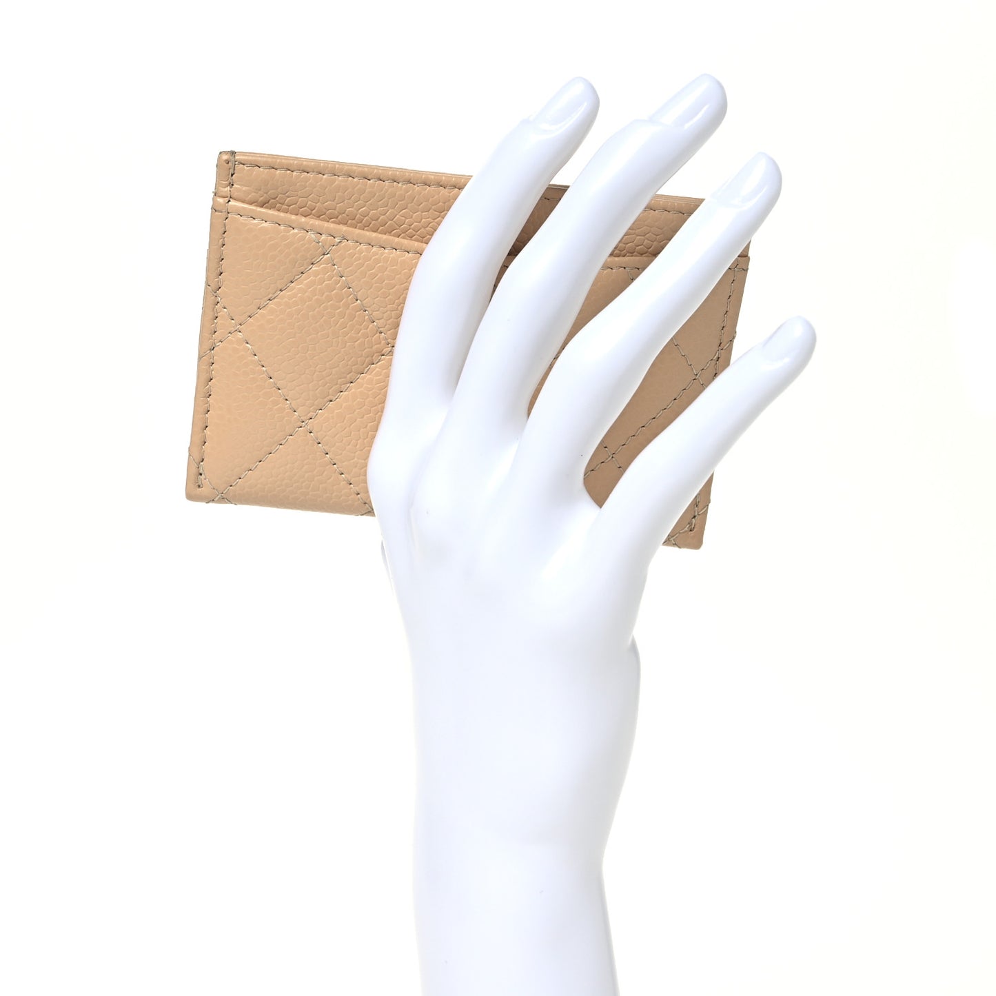 Caviar Quilted Card Holder Beige