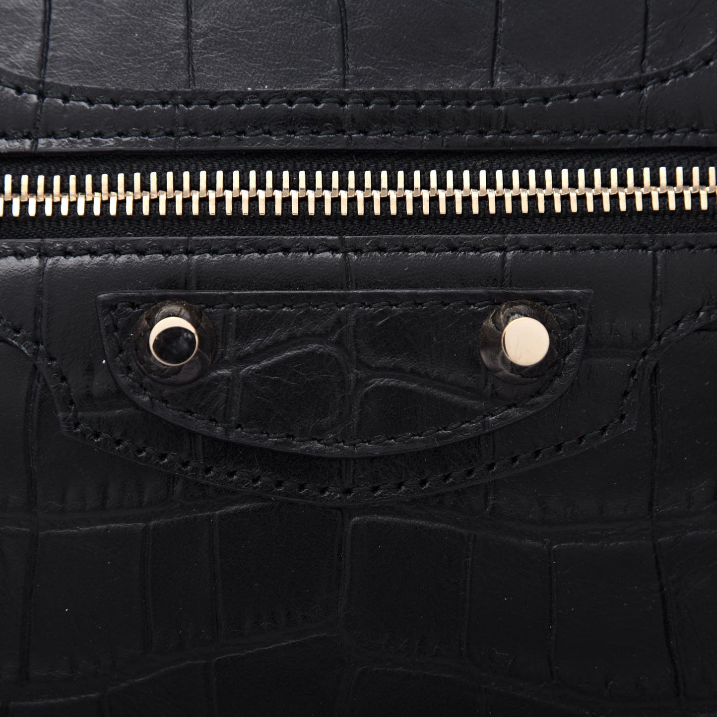 Calfskin Crocodile Embossed Classic SIlver Hardware Mini City Black