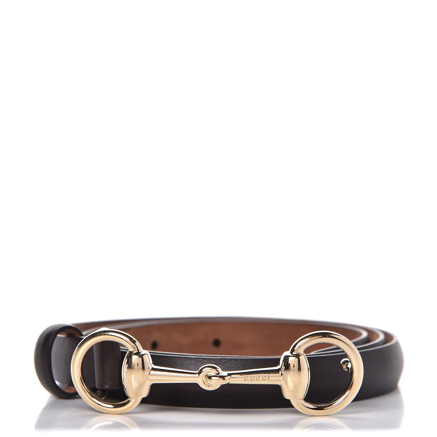 Gucci Calfskin Horsebit Skinny Belt 80 32 Dark Brown 1 of 7