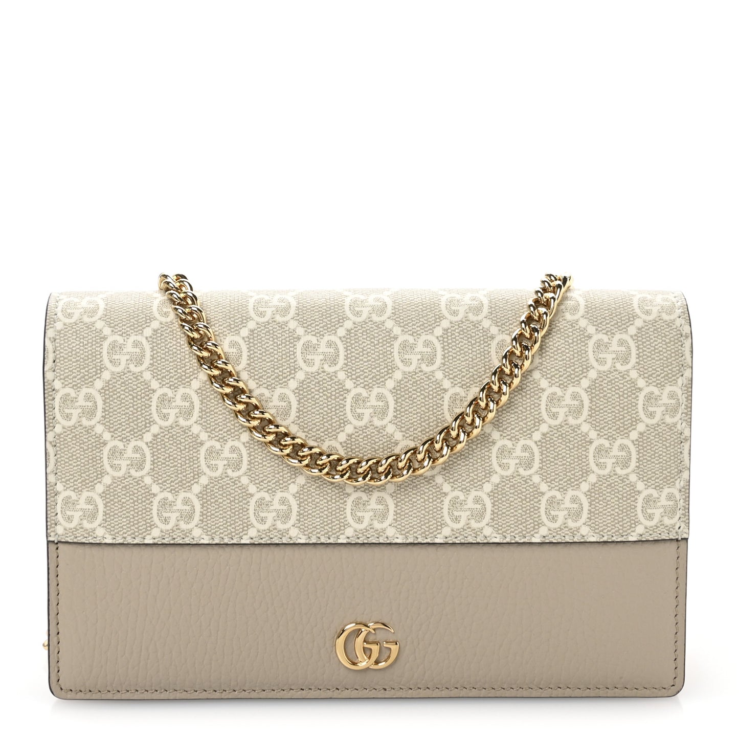 Dollar Calfskin GG Supreme Monogram Mini GG Marmont Chain Wallet Beige White