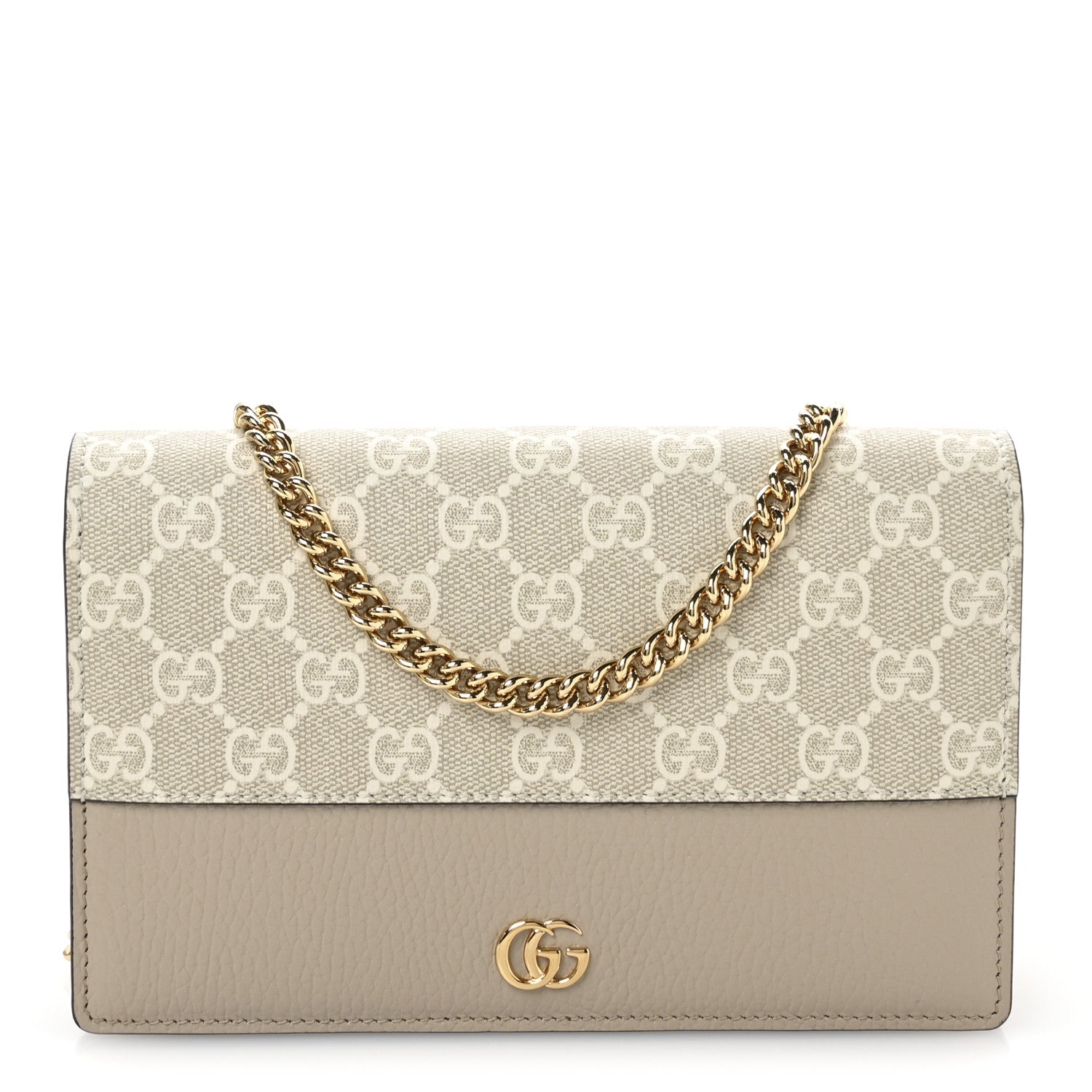 Gucci Dollar Calfskin GG Supreme Monogram Mini GG Marmont Chain Wallet Beige White 1 of 11