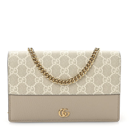 Gucci Dollar Calfskin GG Supreme Monogram Mini GG Marmont Chain Wallet Beige White 1 of 11