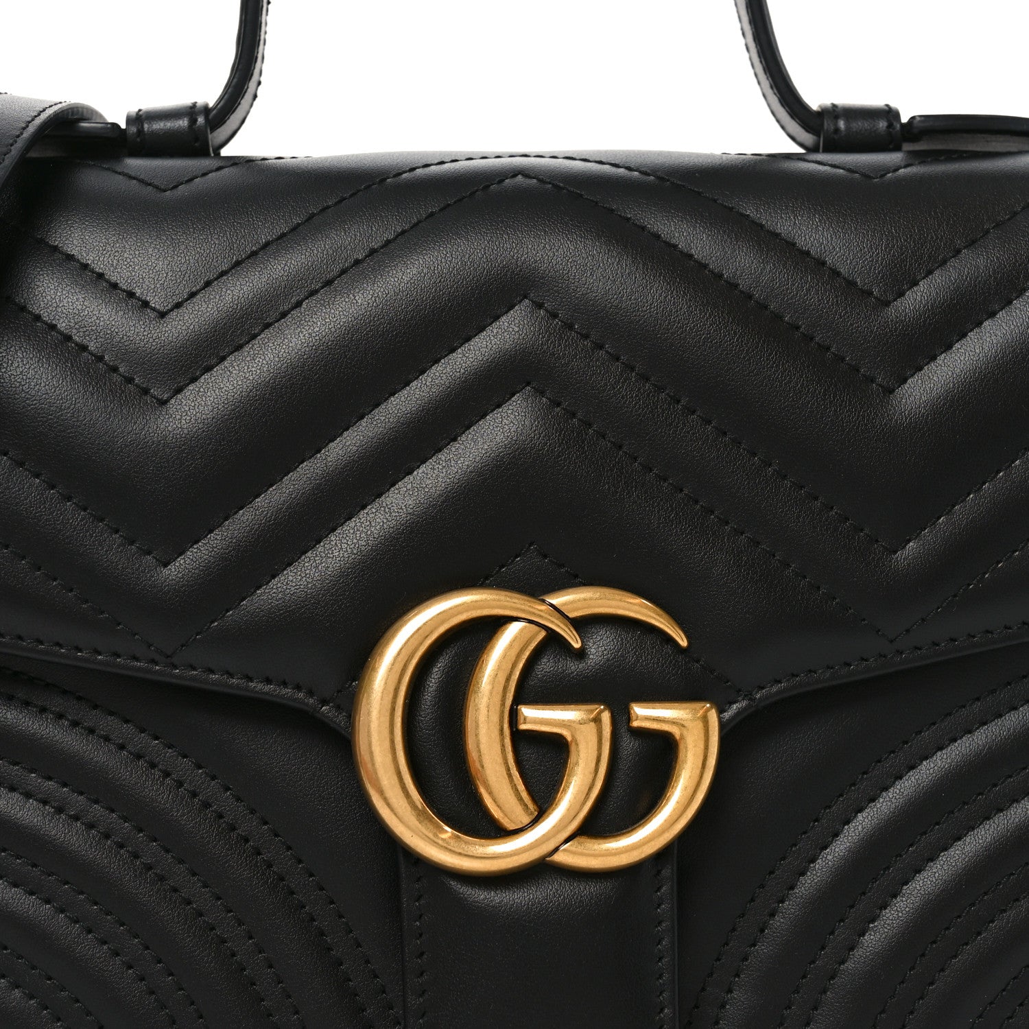 Gucci Calfskin Matelasse Small GG Marmont Top Handle Shoulder Bag Black 8 of 11