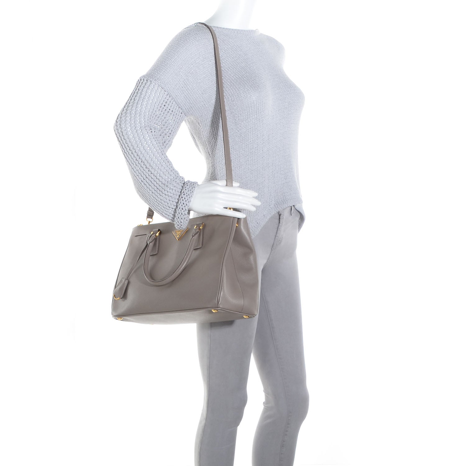 Prada Saffiano Lux Medium Double Zip Tote Argilla 2 of 10