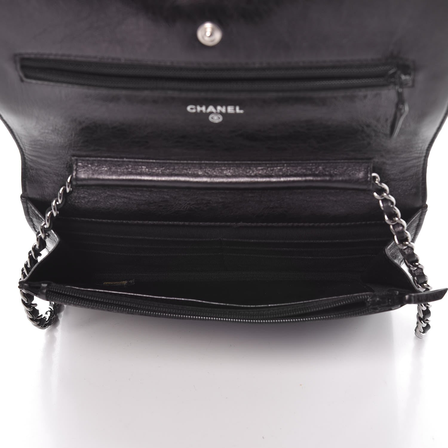 Chanel Glazed Aged Calfskin Reissue Wallet On Chain WOC Black 5 of 8