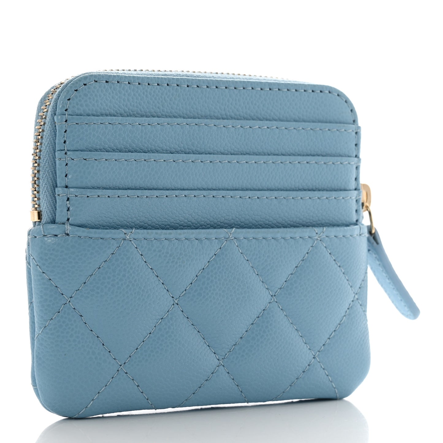Caviar Quilted Zip Card Holder Wallet Light Blue