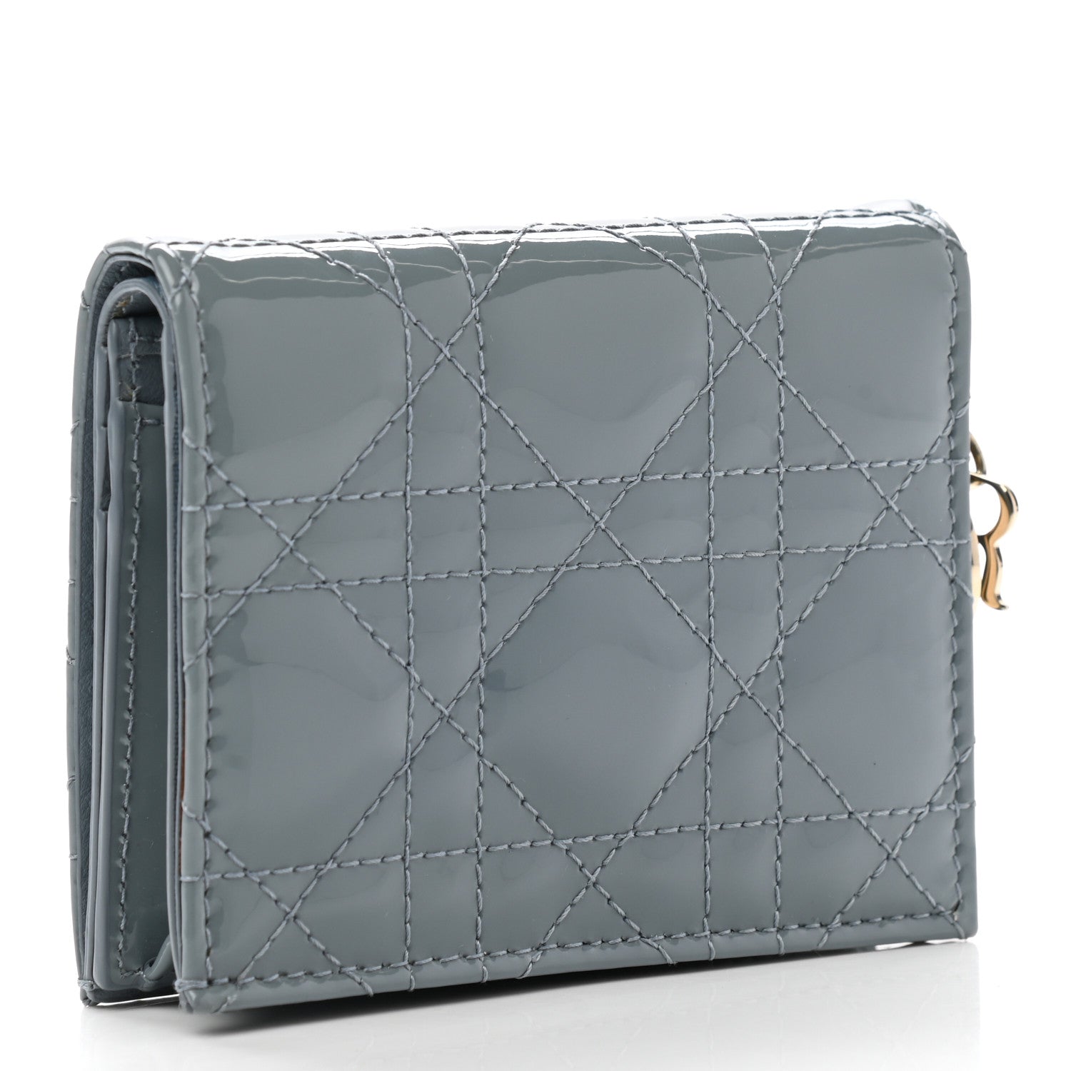 Christian Dior Patent Cannage Mini Lady Dior Wallet Gray Stone 3 of 8