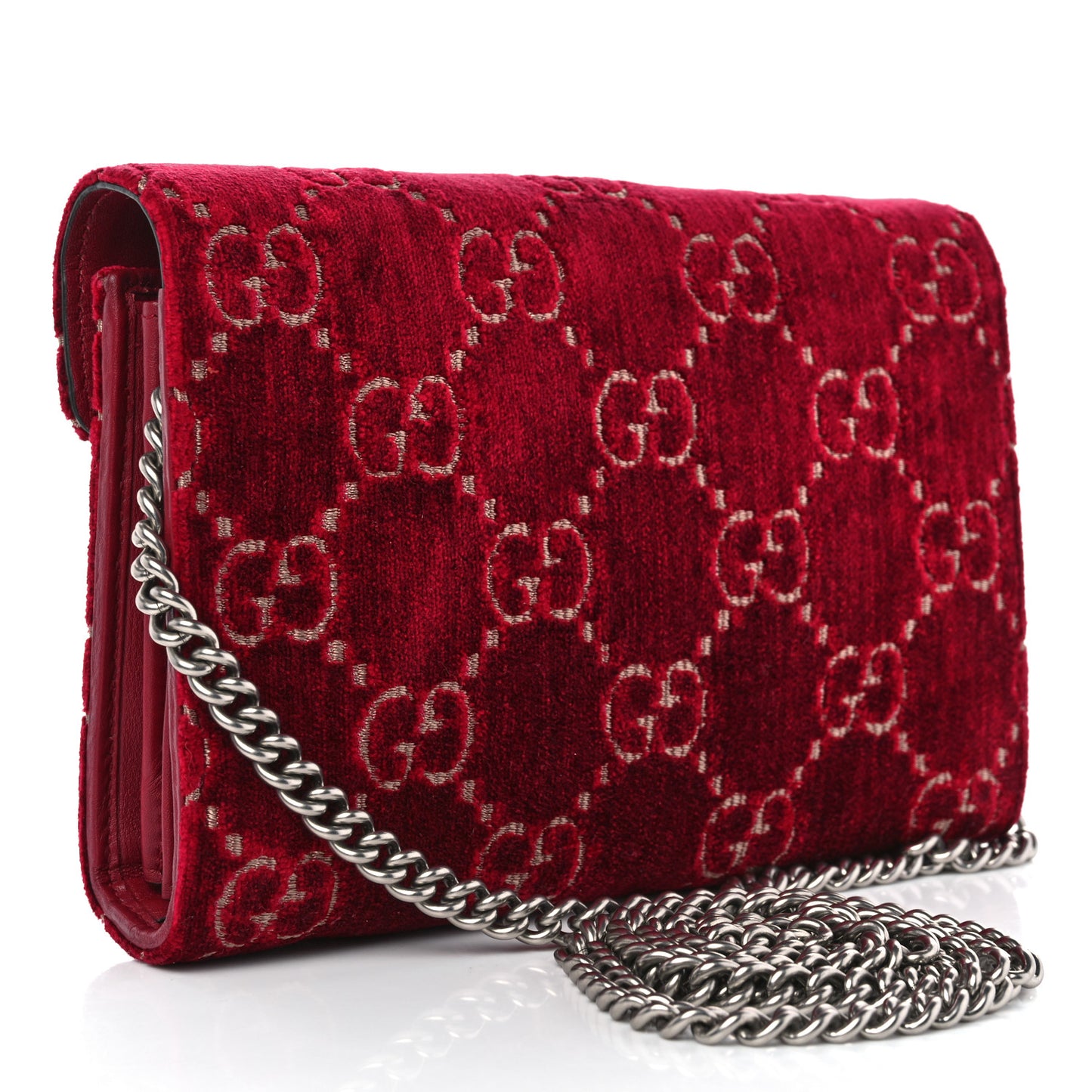 Velvet GG Monogram Mini Dionysus Chain Wallet Red Cipria