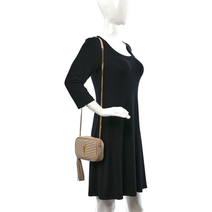 Saint Laurent Grain De Poudre Matelasse Monogram Mini Lou Camera Bag Dark Beige 3 of 10