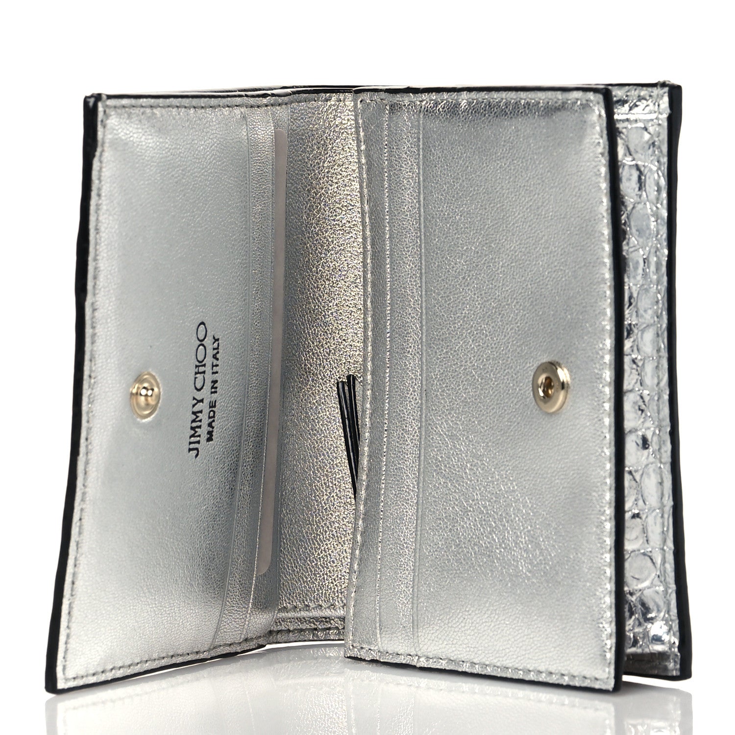 Jimmy Choo Metallic Calfskin Crocodile Embossed Hanne Wallet Silver 5 of 8