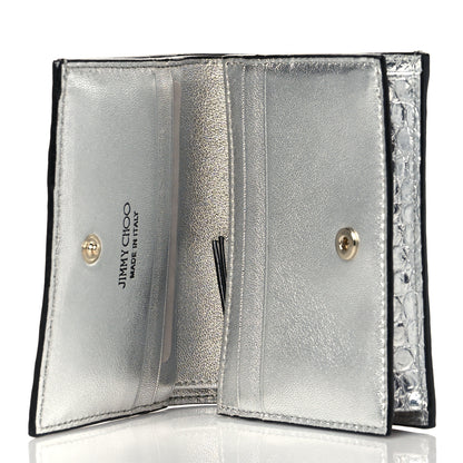 Jimmy Choo Metallic Calfskin Crocodile Embossed Hanne Wallet Silver 5 of 8
