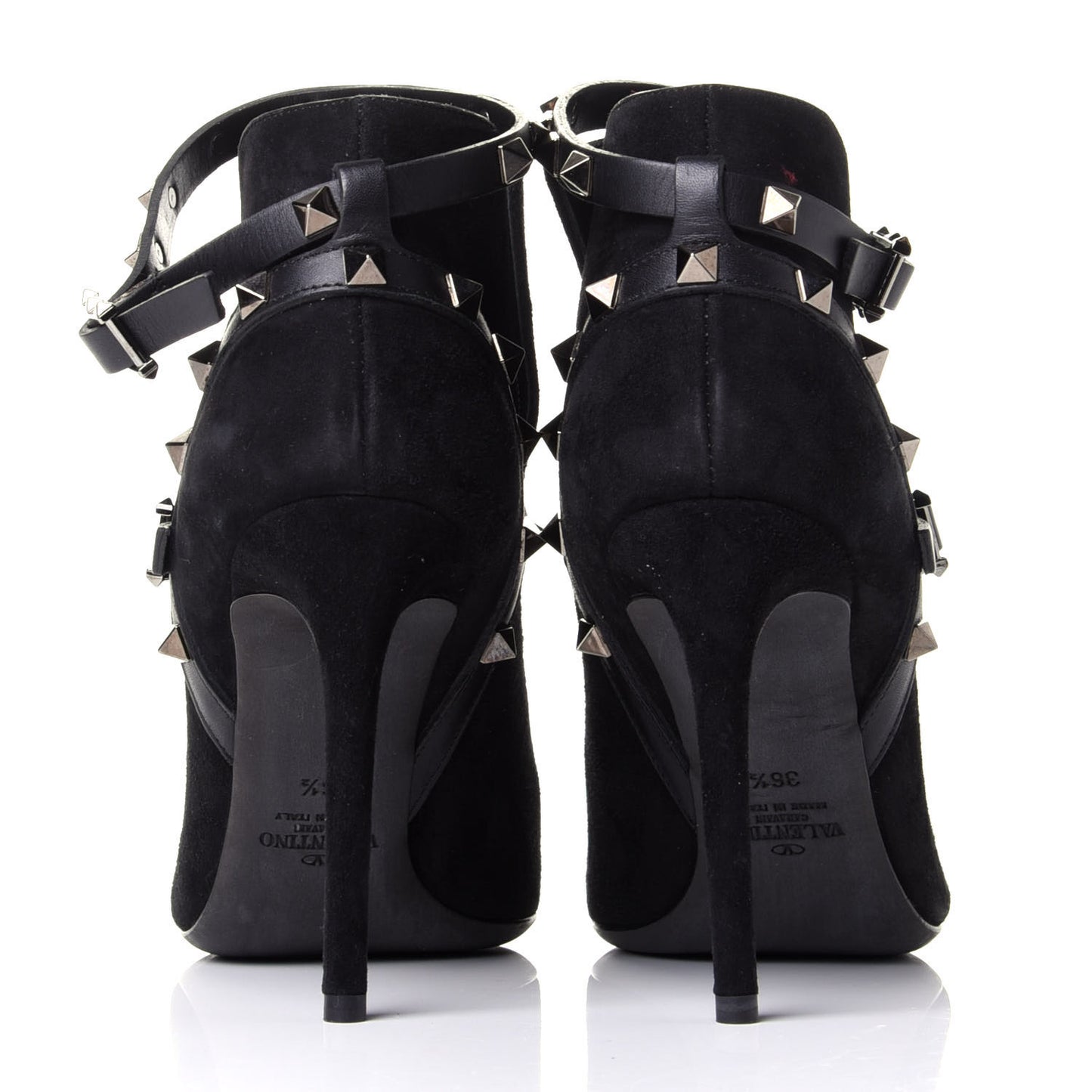 Suede Rockstud Double Buckle 100mm Ankle Boots 36.5 Black