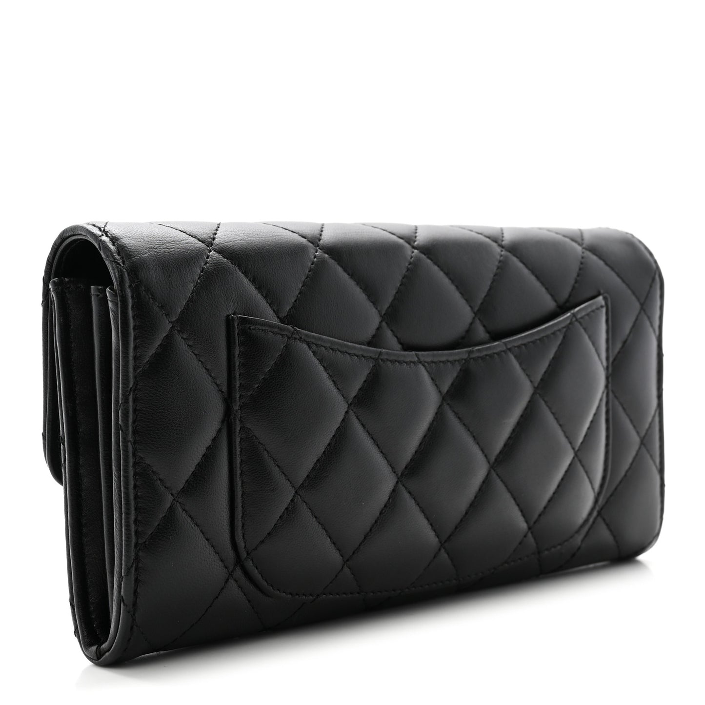 Lambskin Quilted Large Gusset Flap Wallet Black