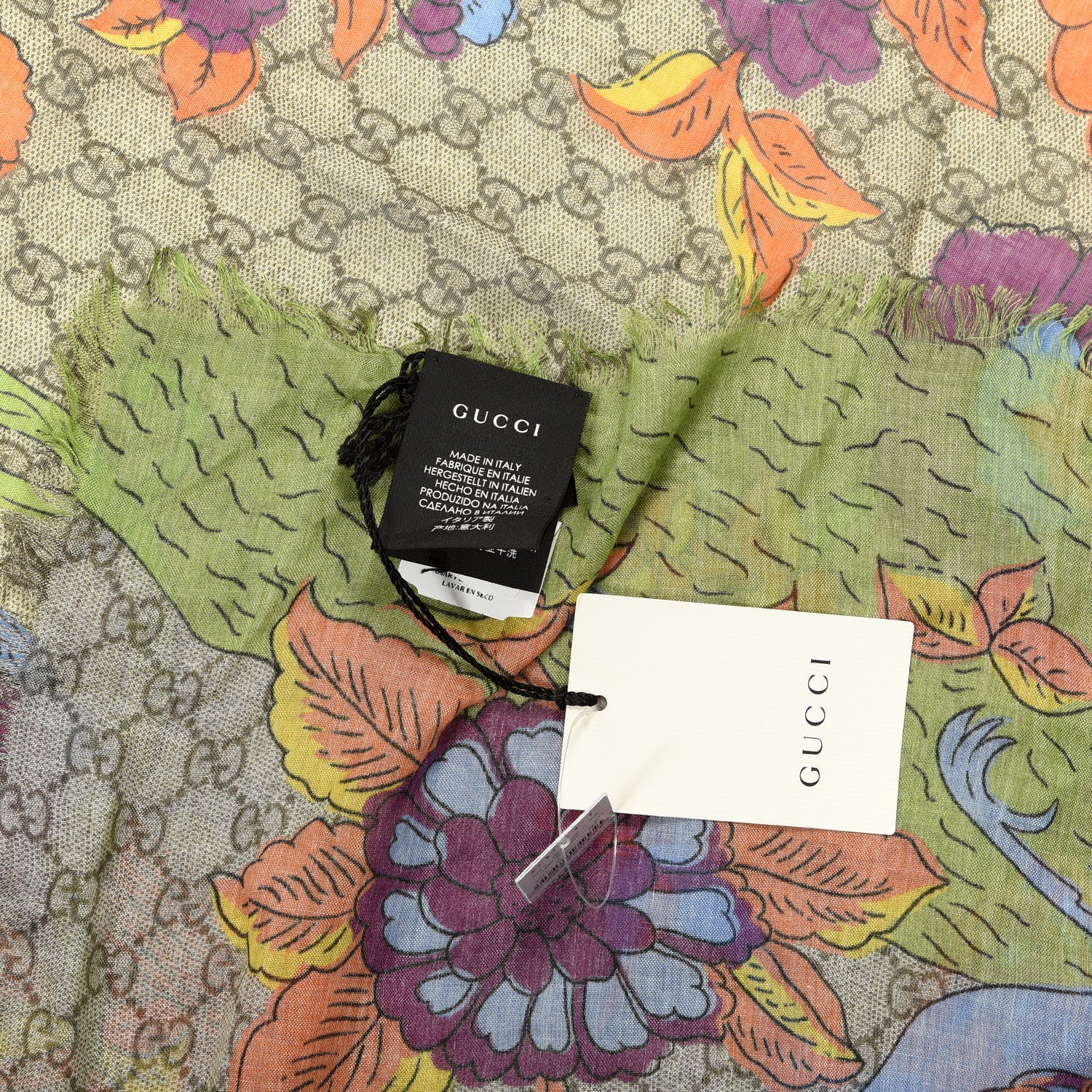 Gucci Modal Silk Monogram Jubilee Shawl Scarf Grass Green Light Purple 3 of 4