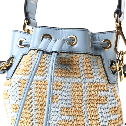 Fendi Raffia Vitello Seta F is Fendi FF Woven Mini Mon Tresor Bucket Bag Azzuro Natural 7 of 9