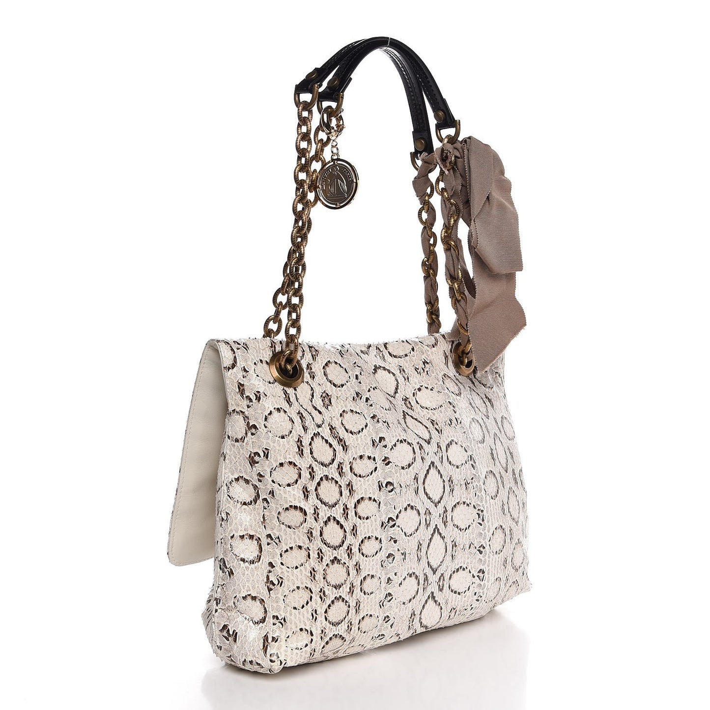 Snakeskin Medium Happy Shoulder Bag White